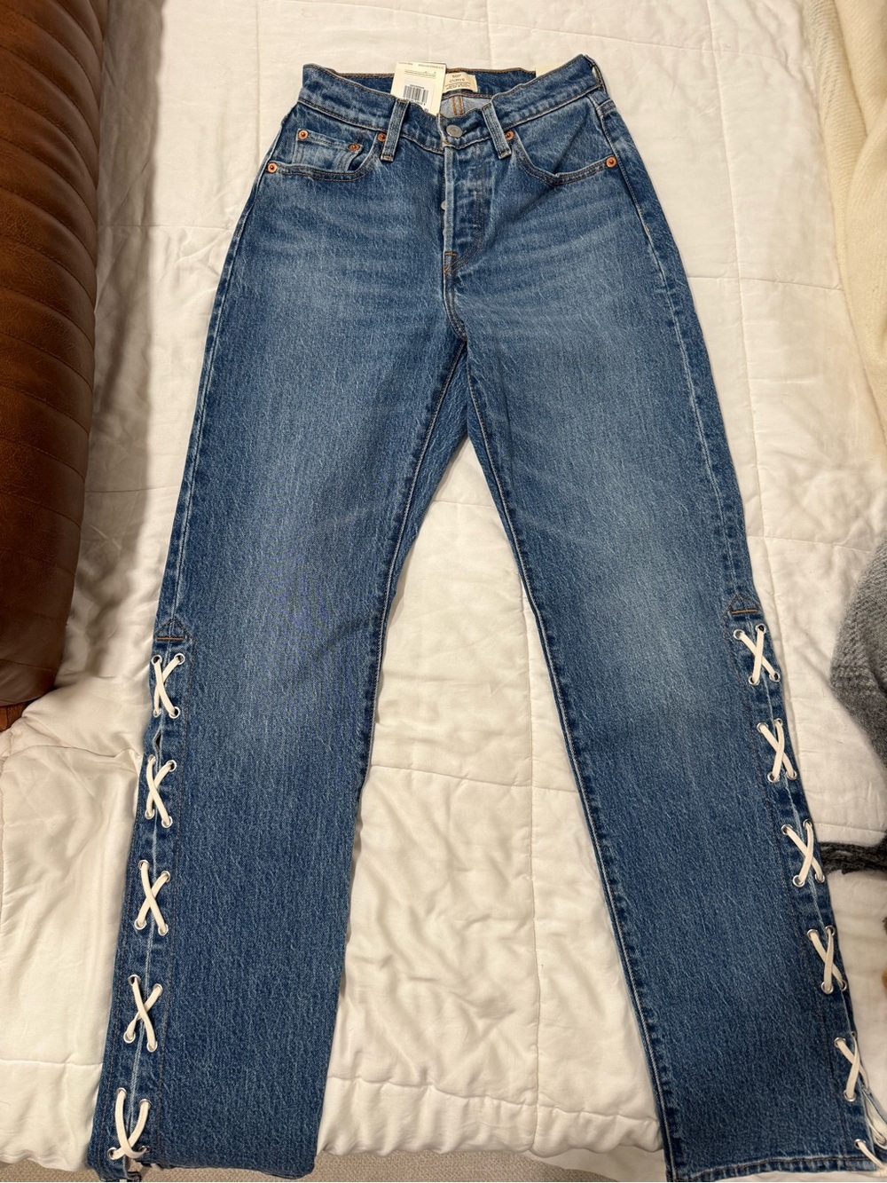 Beyonce Levi’s 501 Blue Lace-Up Side Straight Jeans - Women